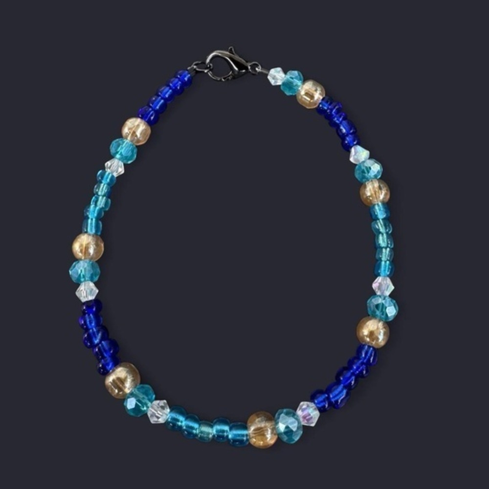 Blue & Crystal Glass Bead Anklet